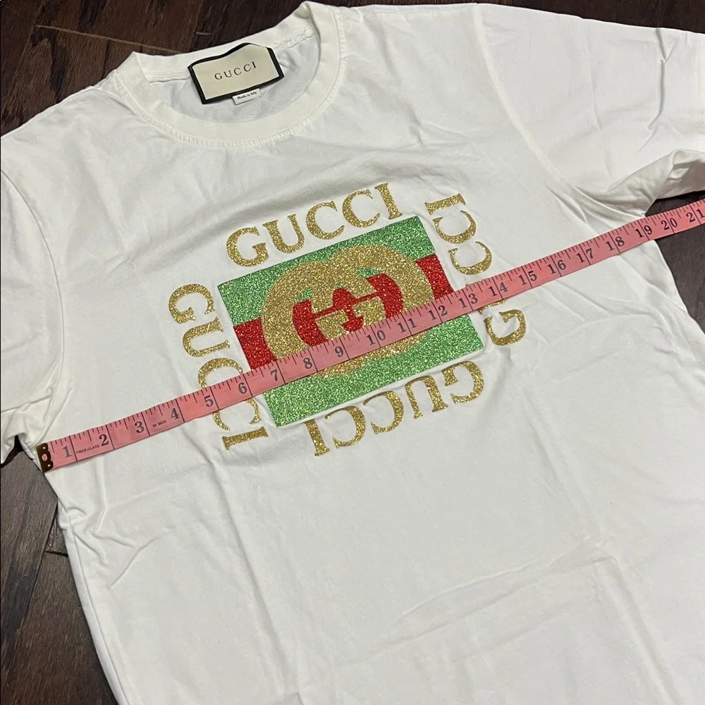 Gucci Tee with Gold Red and Green Logo